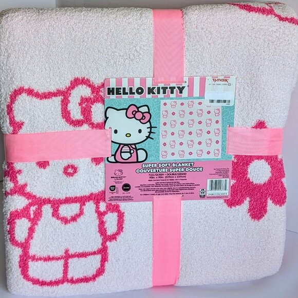 NWT Hello Kitty Full/Queen Ultrasoft Reversible Pink & White Blanket - Picture 1 of 5